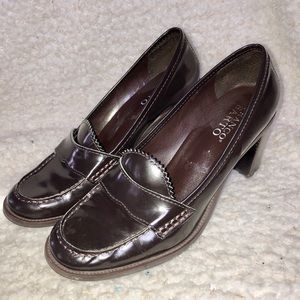 Franco Sarto brown leather upper heeled loafers 8